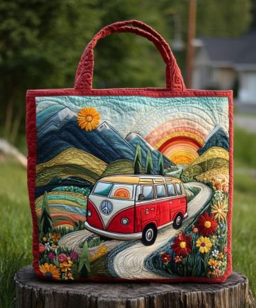 Retro Roads Quilted Tote Bag