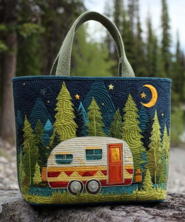 Camping Quilted Tote Bag