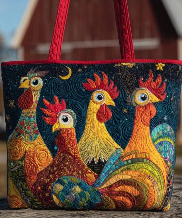 Rooster Gathering Quilted Tote Bag