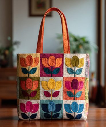 Rose Flower Quilted Tote Bag