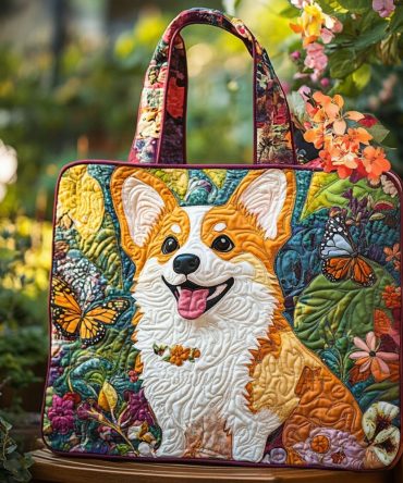 Royal Corgi Charm Quilted Tote Bag