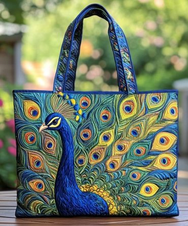 Royal Peacock Quilted Tote Bag