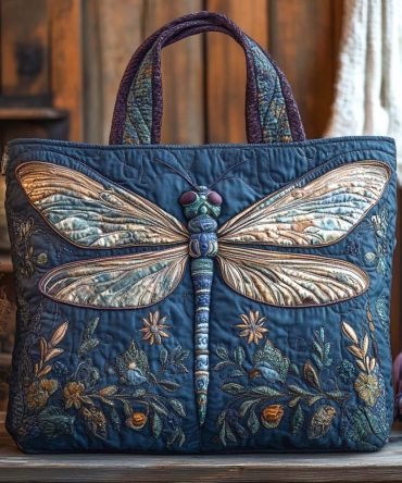 Rustic Blue Meadow Quilted Tote Bag