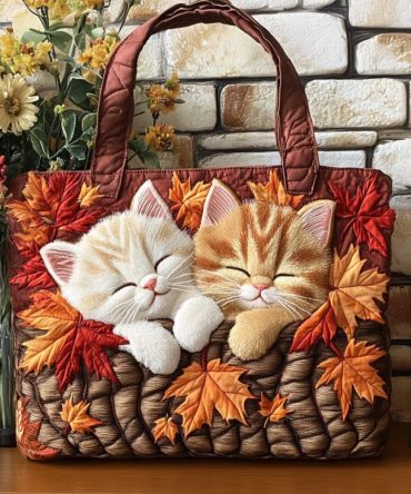 Autumn Cat Quilted Tote Bag