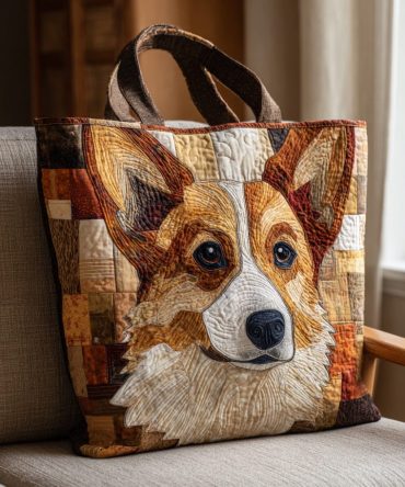 Rustic Corgi Quilted Tote Bag