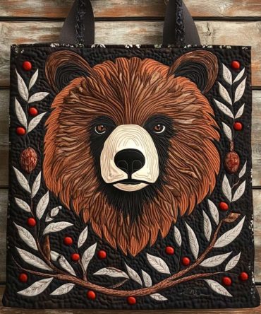 Rustic Grizzly Charm Quilted Tote Bag