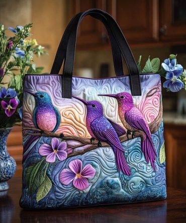Rustic Hummer Bloom Quilted Tote Bag