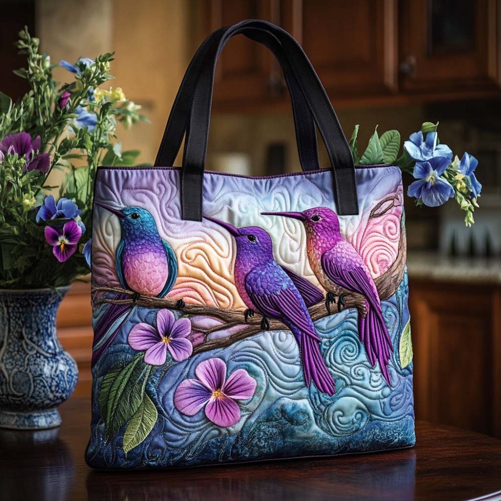Rustic Hummer Bloom Quilted Tote Bag