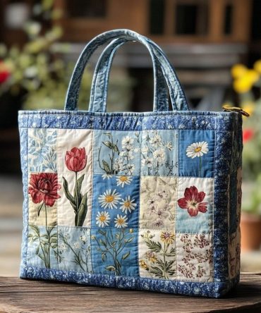 Rustic Leaf Quilted Tote Bag