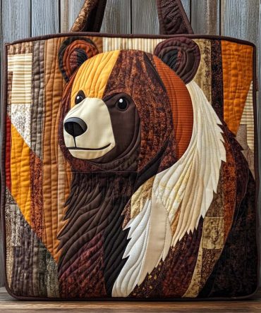 Rustic Patch Bear Quilted Tote Bag