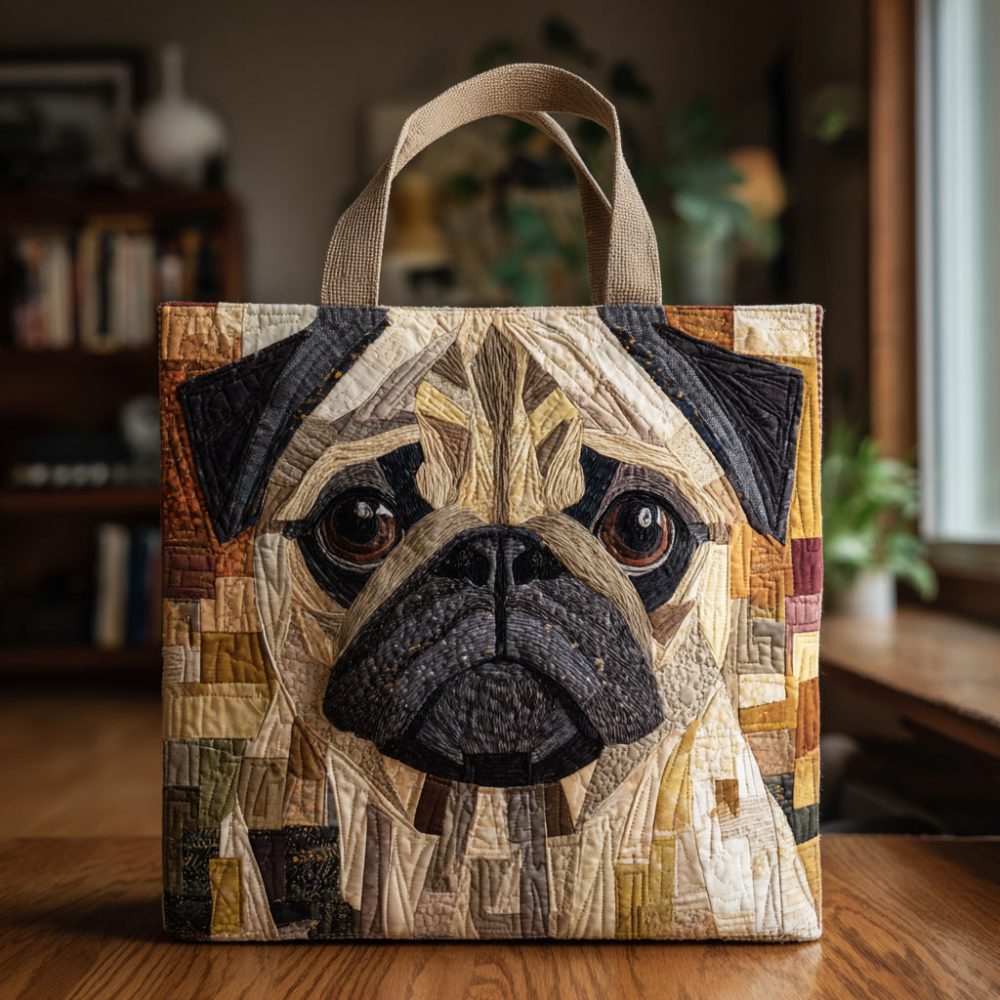 Rustic Pug Quilted Tote Bag