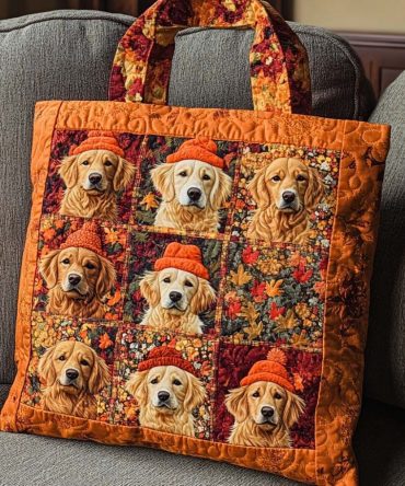 Rustic Pup Grid Quilted Tote Bag