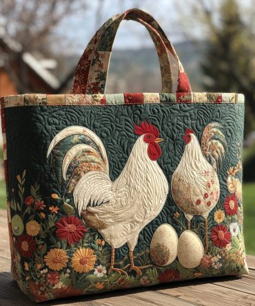Rustic Rooster Love Quilted Tote Bag