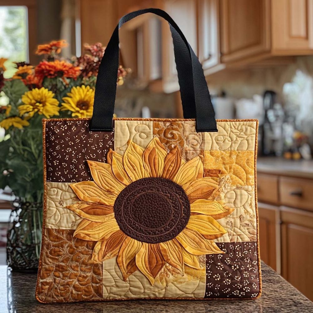 Rustic Sunflower Charm Quilted Tote Bag