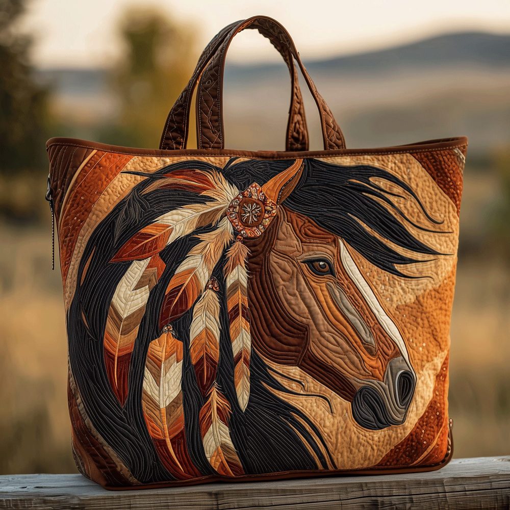 Sacred Horse Spirit Quilted Tote Bag