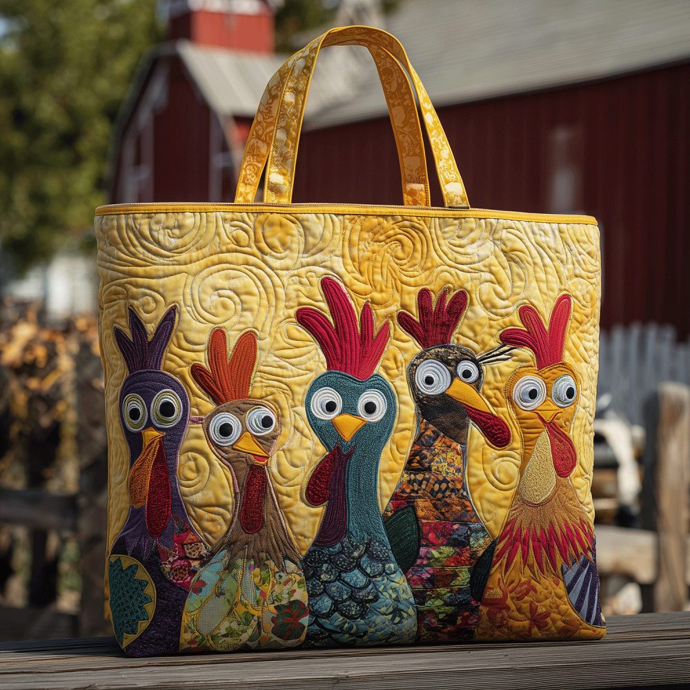 Sassy Rooster Crew Quilted Tote Bag