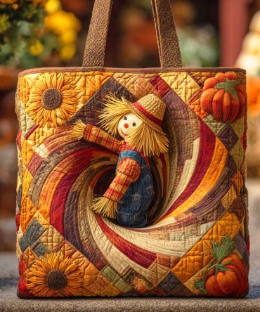 Scarecrow Field Quilted Tote Bag