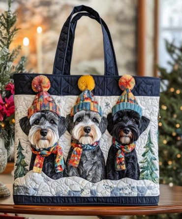 Schnauzer Cozy Hats Quilted Tote Bag