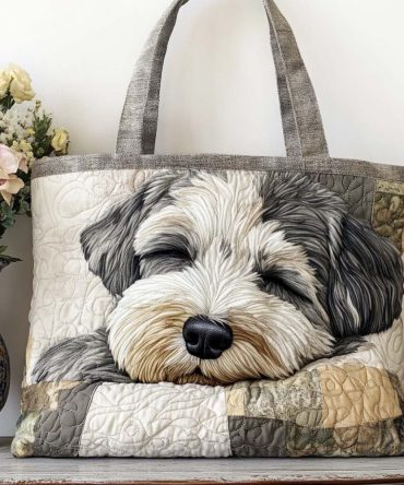 Schnauzer Peaceful Rest Quilted Tote Bag