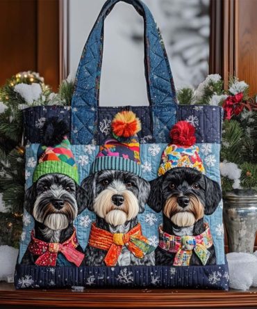 Schnauzer Snow Day Quilted Tote Bag