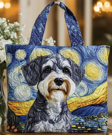 Schnauzer Starry Night Quilted Tote Bag