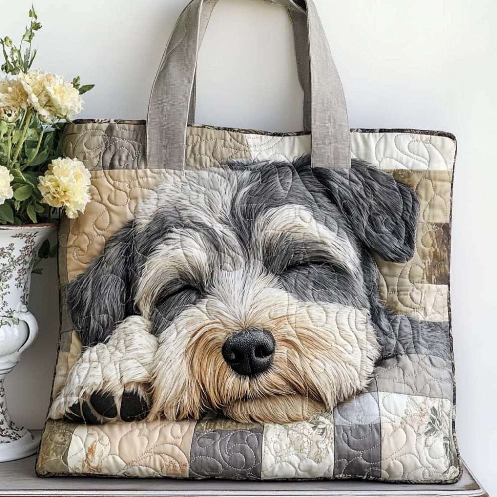 Schnauzer Sweet Nap Quilted Tote Bag