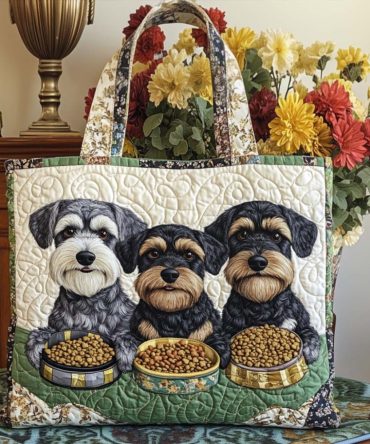 Schnauzer Trio Feast Quilted Tote Bag