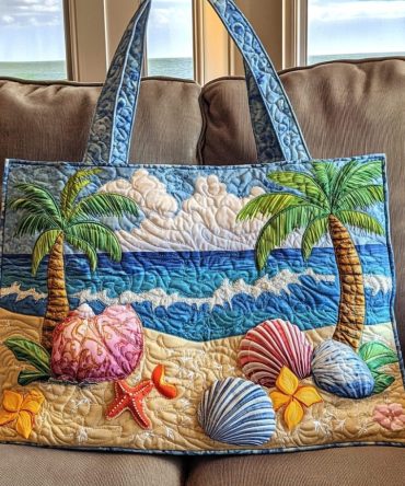 Seashell Breeze Quilted Tote Bag
