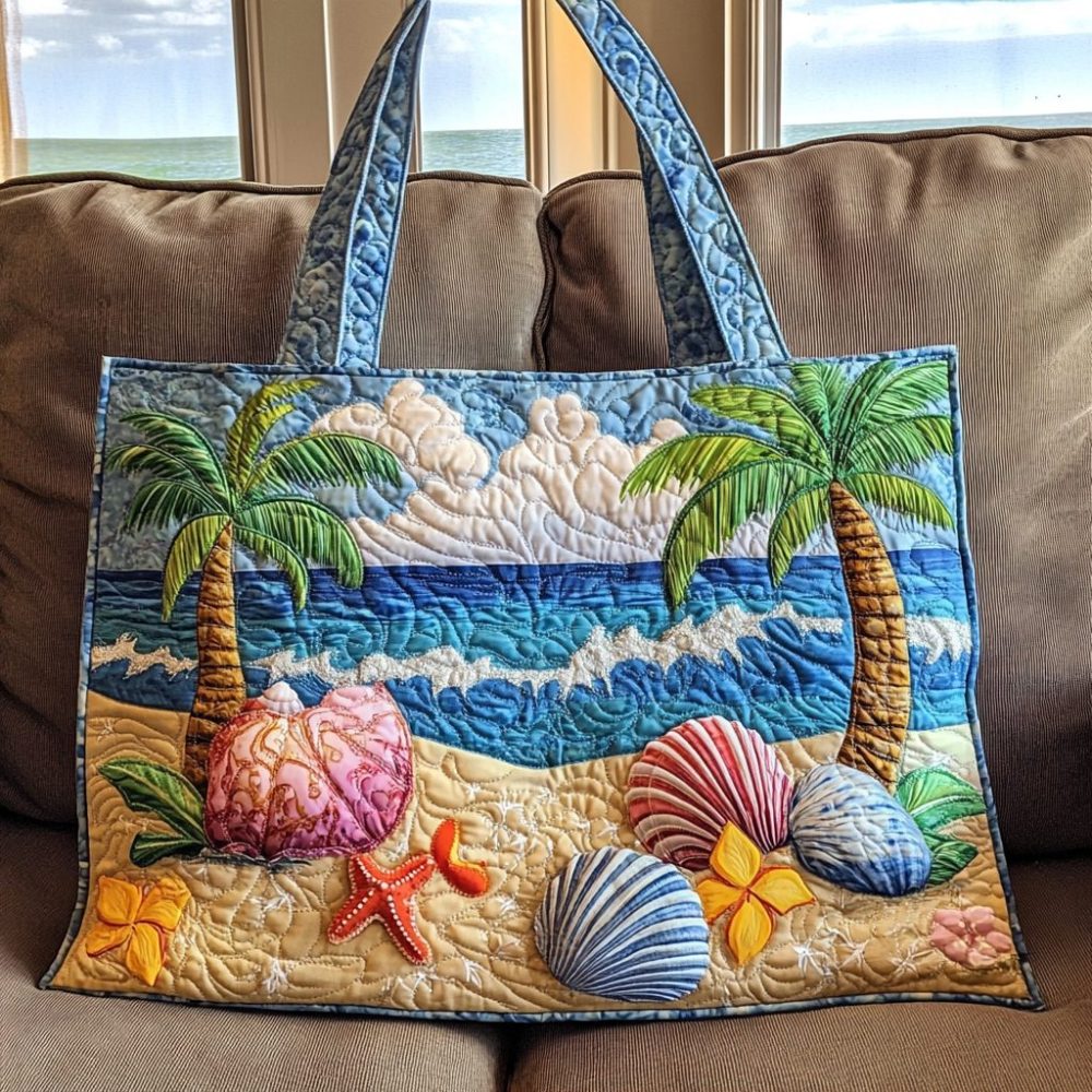 Seashell Breeze Quilted Tote Bag
