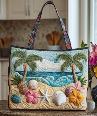Seashell Serenity Quilted Tote Bag