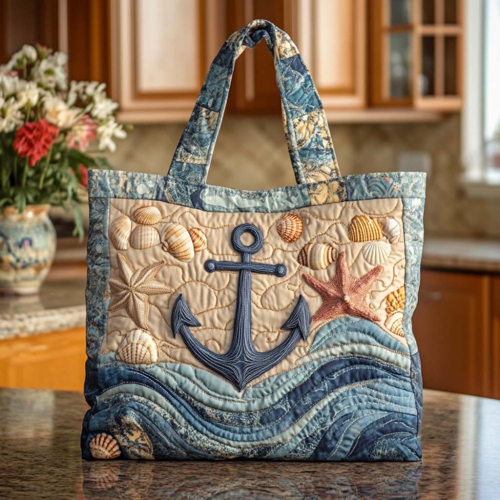 Seaside Grid Quilted Tote Bag