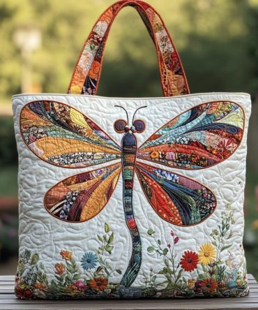 Serene Dragonfly Quilted Tote Bag