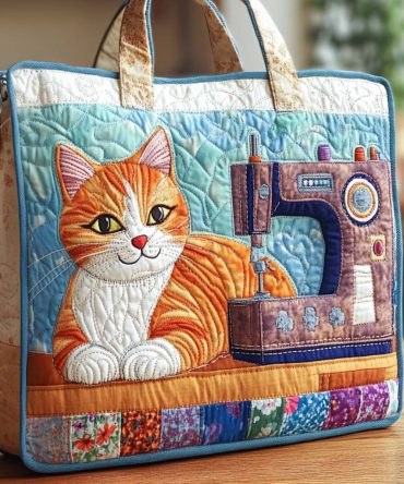 Sewing Buddy Cat Quilted Tote Bag