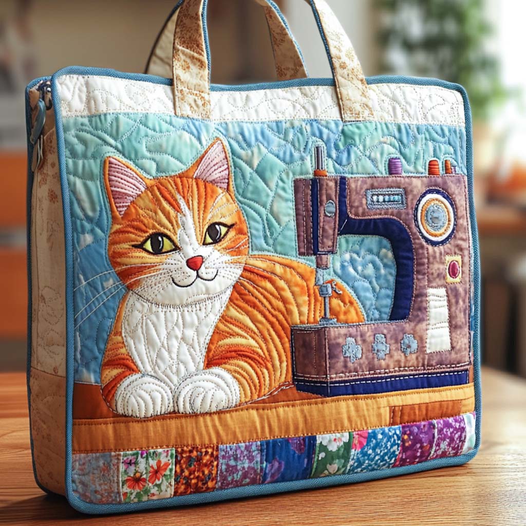 Sewing Buddy Cat Quilted Tote Bag