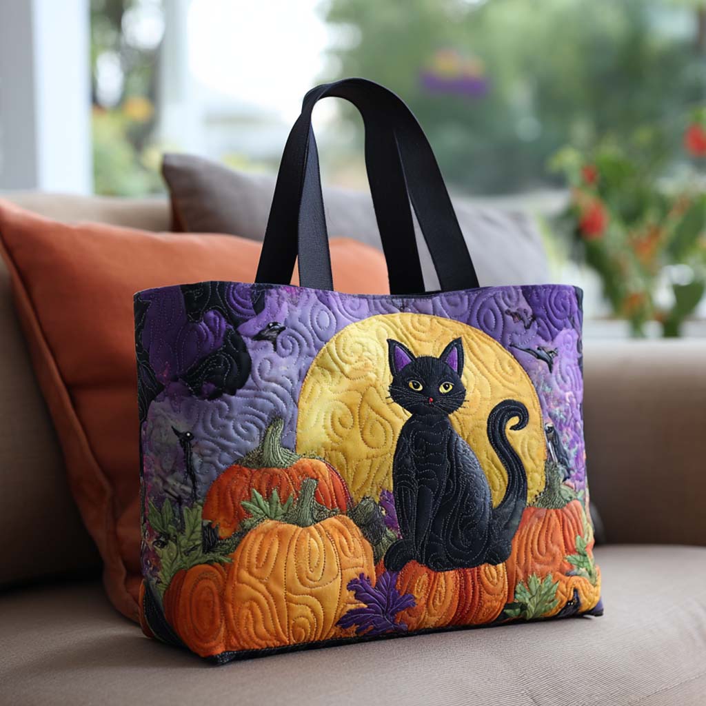 Shadow Cat Vibes Quilted Tote Bag