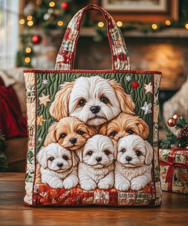 Shih Tzu Holiday Squad Quilted Tote Bag