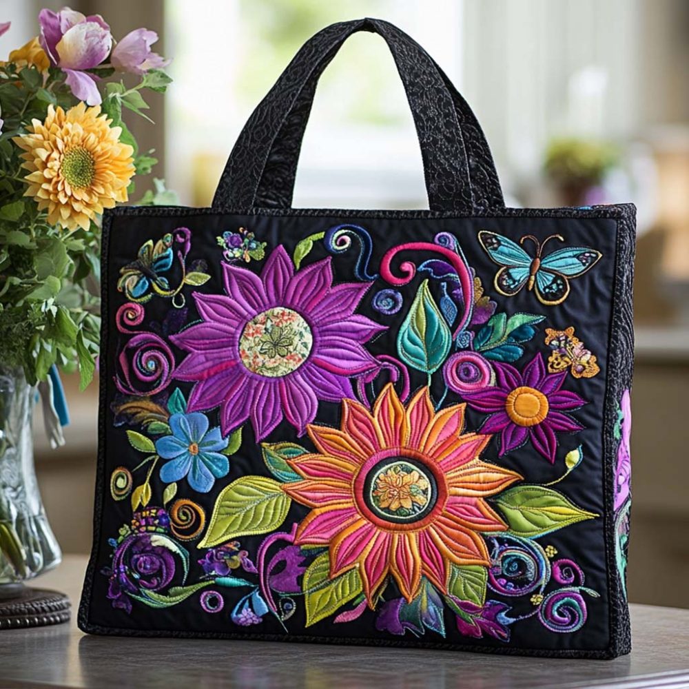 Shining Sunflower Hug Quilted Tote Bag