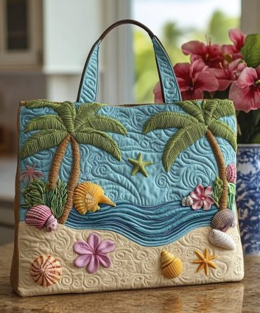Shoreline Shells Quilted Tote Bag