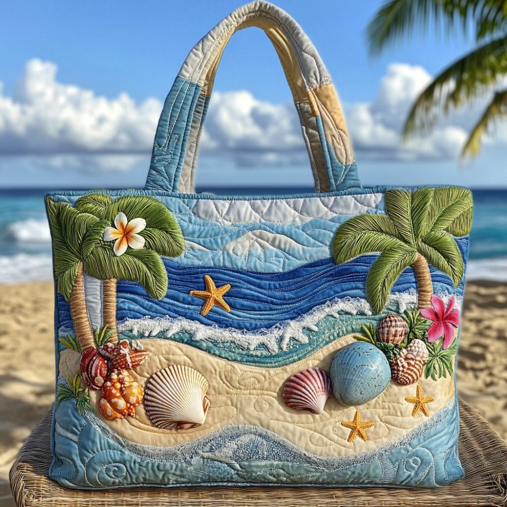 Shoreline Shells Quilted Tote Bag