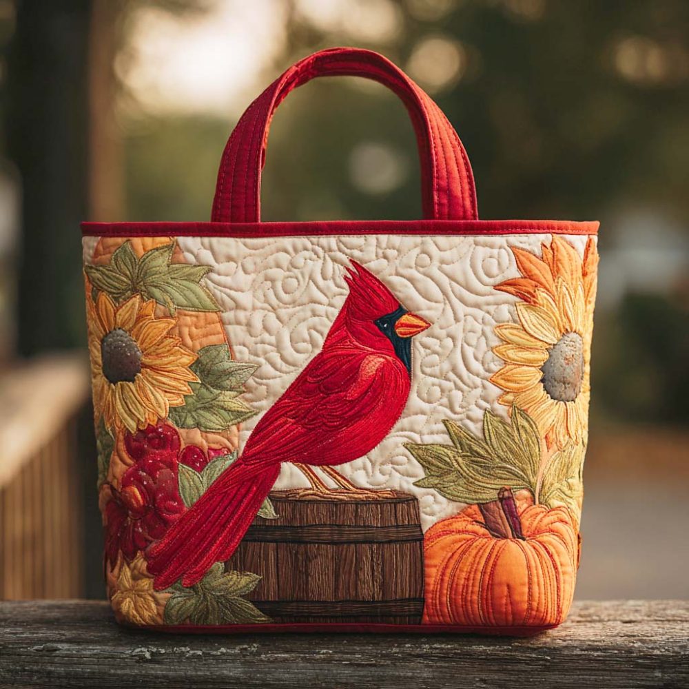 Silent Cardinal Quilted Tote Bag