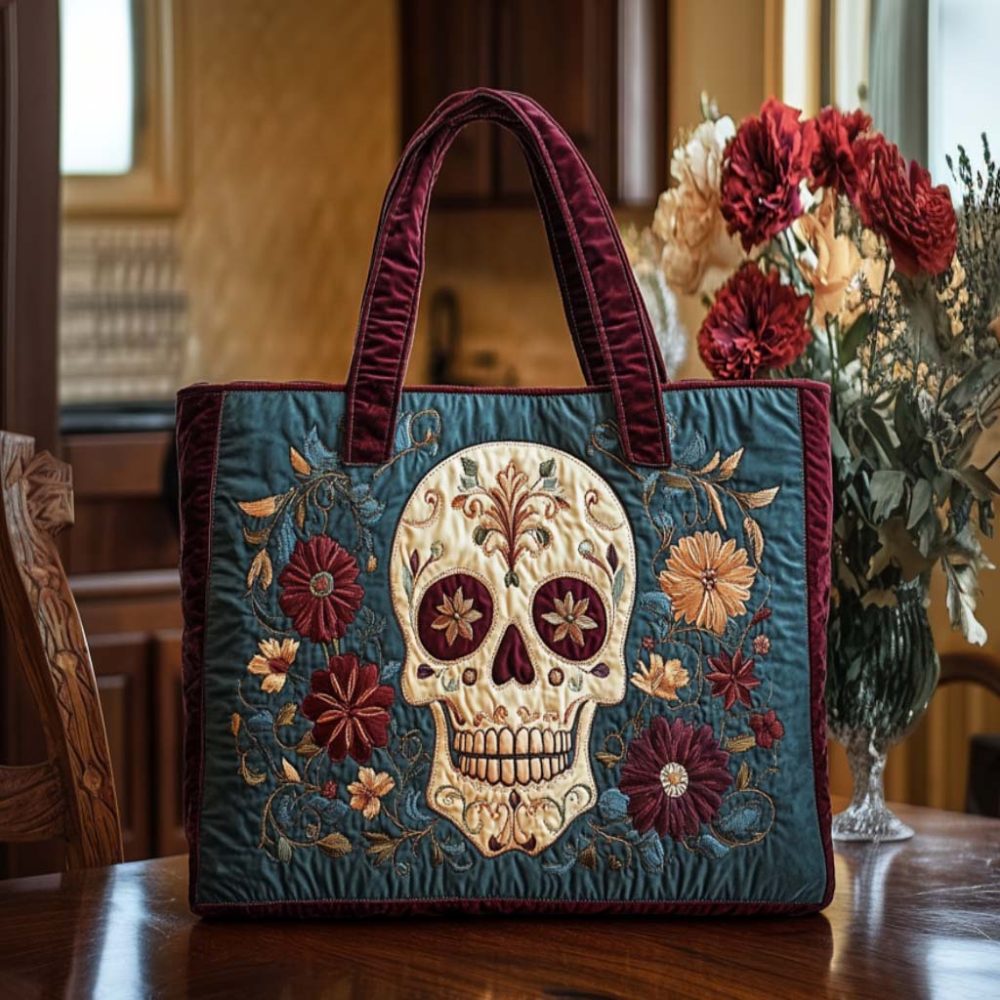 Skull Charm Quilted Tote Bag