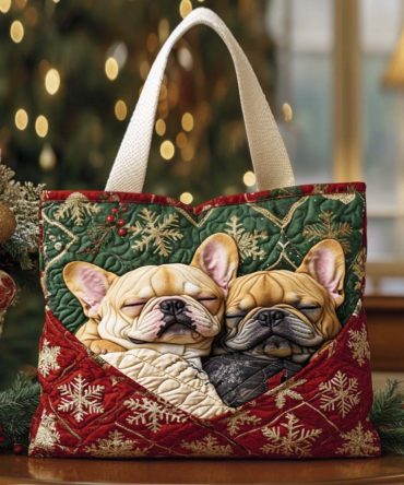 Sleepy Little Bulldog Quilted Tote Bag