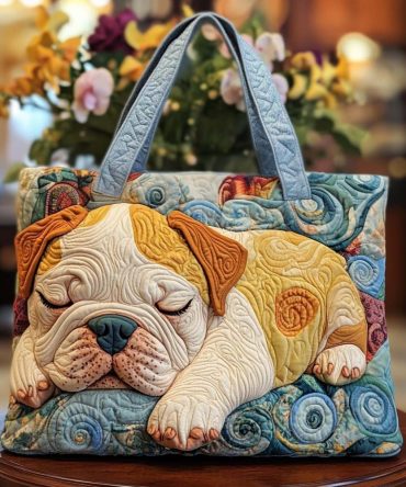 Sleepy Pup Delight Quilted Tote Bag