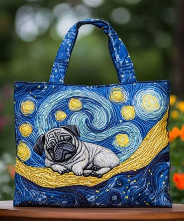 Smiling Pug Quilted Tote Bag