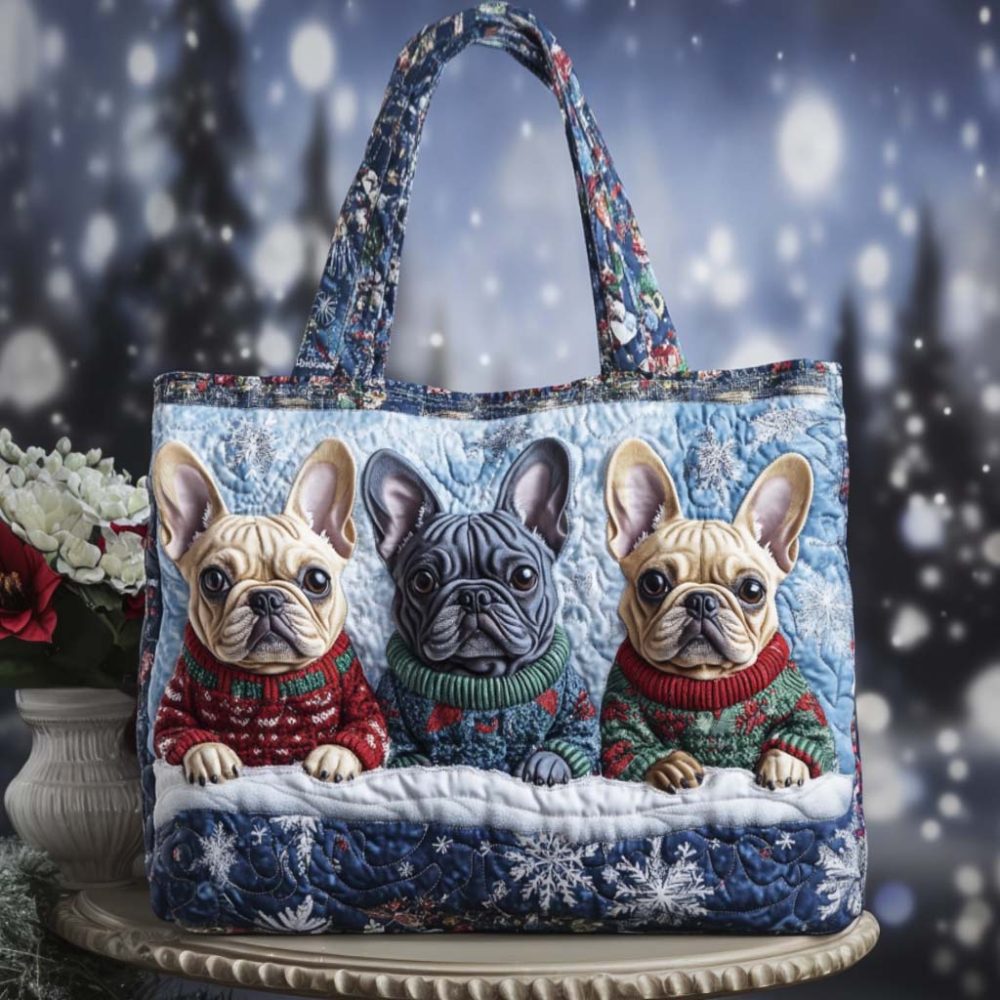 Snowy Bat Ears Quilted Tote Bag