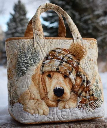 Snowy Golden Retriever Quilted Tote Bag