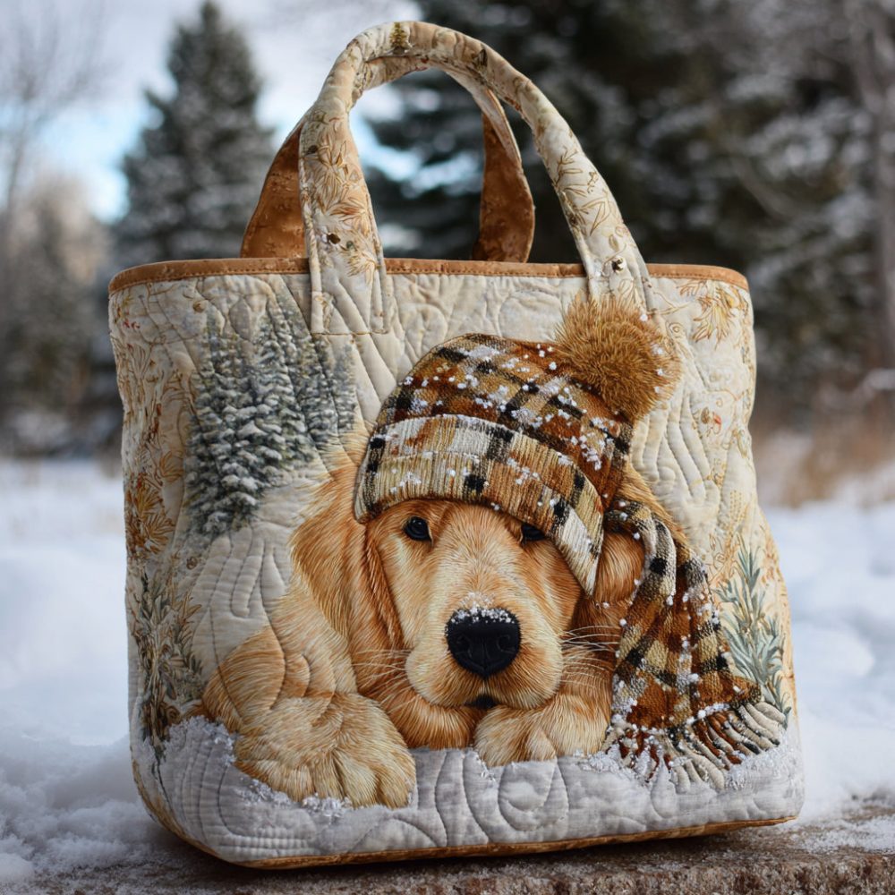 Snowy Golden Retriever Quilted Tote Bag
