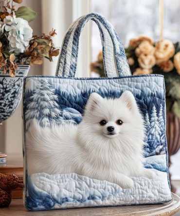 Snowy Pom Charm Quilted Tote Bag