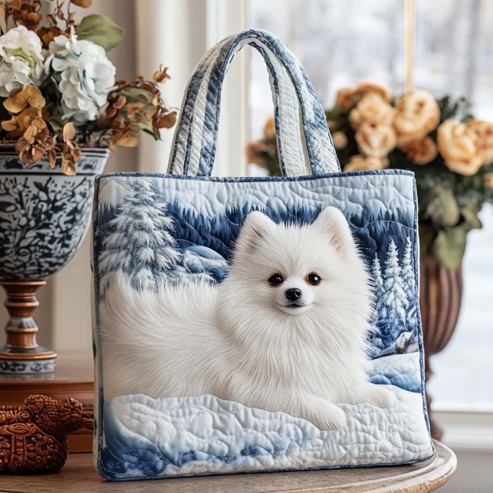 Snowy Pom Charm Quilted Tote Bag