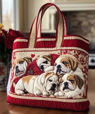 Snuggly Pup Family Quilted Tote Bag